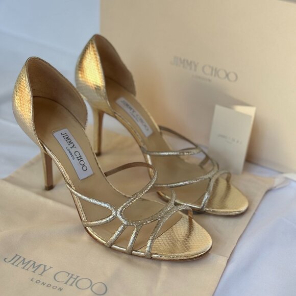 JIMMY CHOO Straits D'Orsay Gold Sandals (Size 39.5 IT, 9.5 US) - Picture 1 of 7
